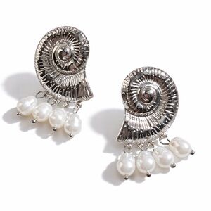 Silver Shell Pearl Drop Earrings